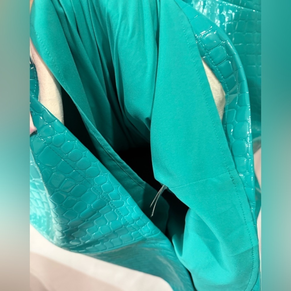 Halogen x Atlantic Pacific Croc Embossed Faux Leather Shift Dress S Teal - Picture 9 of 10